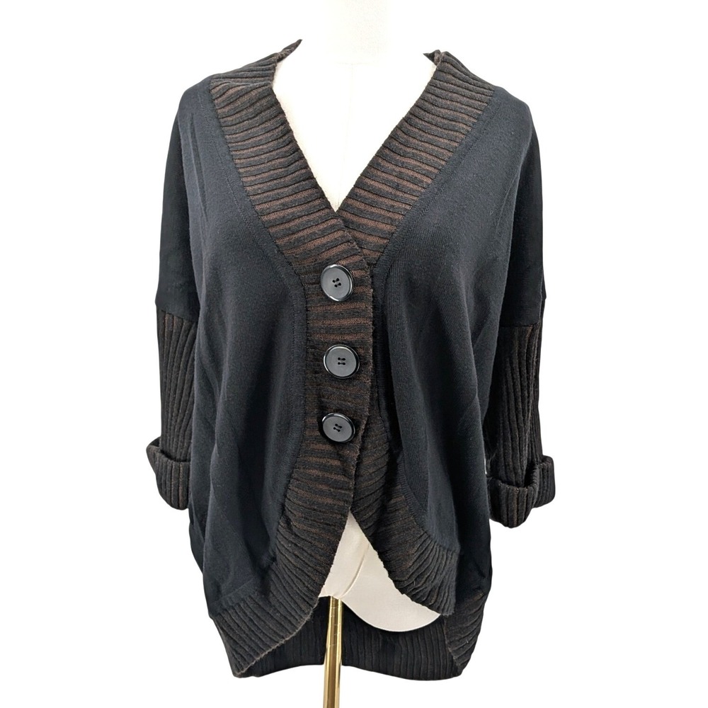 Angel Sabri Ozel Italy Oversized Cardigan Sweater Boho Slouchy Black Brown‎ S